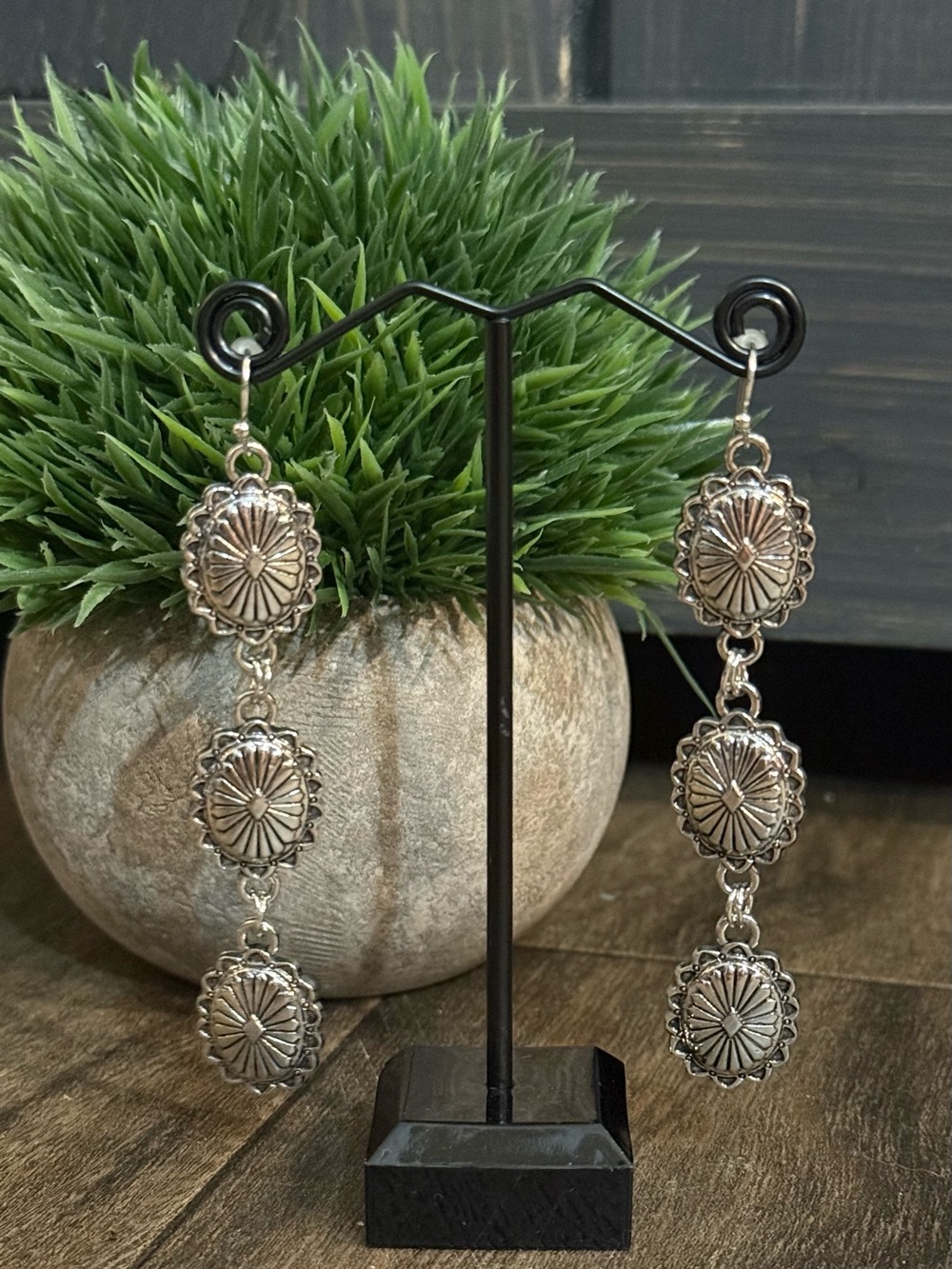 Silver Concho Dangle Earrings - Women Jewelry
